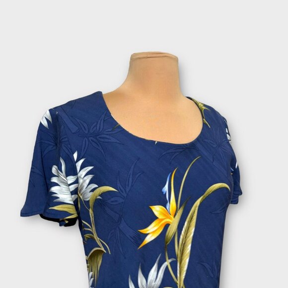 Paradise Found Hawaiian Tropical Mini Dress M Floral Blue Multi Vintage EUC - Picture 3 of 6